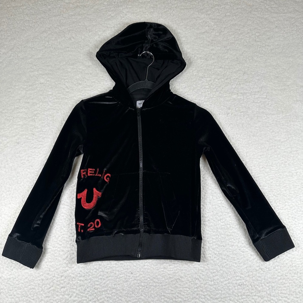 True Religion Embroidered Hoodie Girl Velour Zip Horseshoe S Black Y2K Street